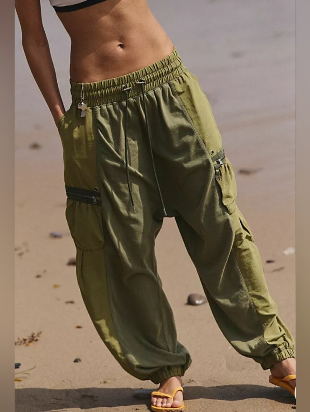 Free People Olive Green Wide Leg Cargo Pants